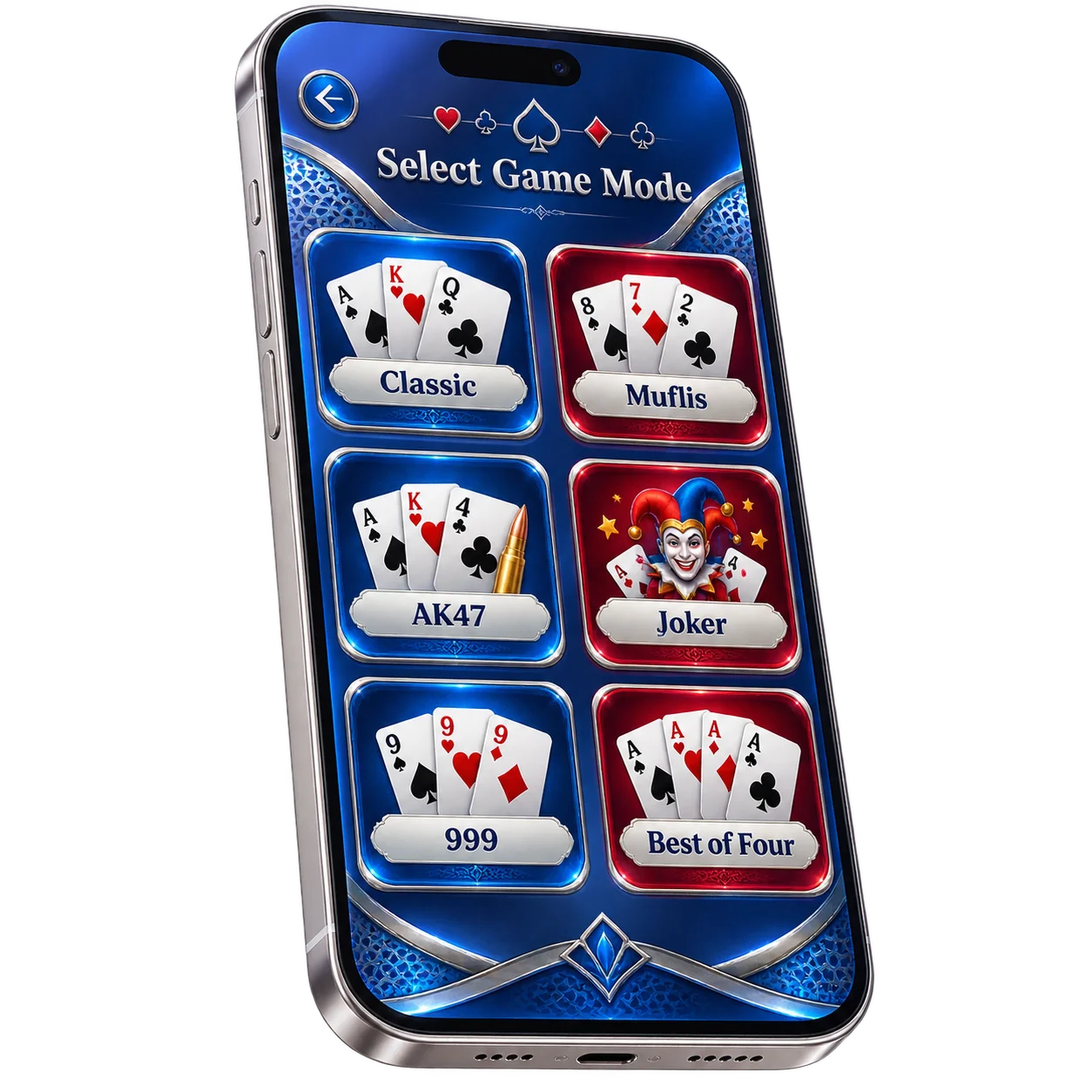 The Teen Patti Star game mode list with Classic, Muflis, AK47, Joker, 999 and Best of Four
