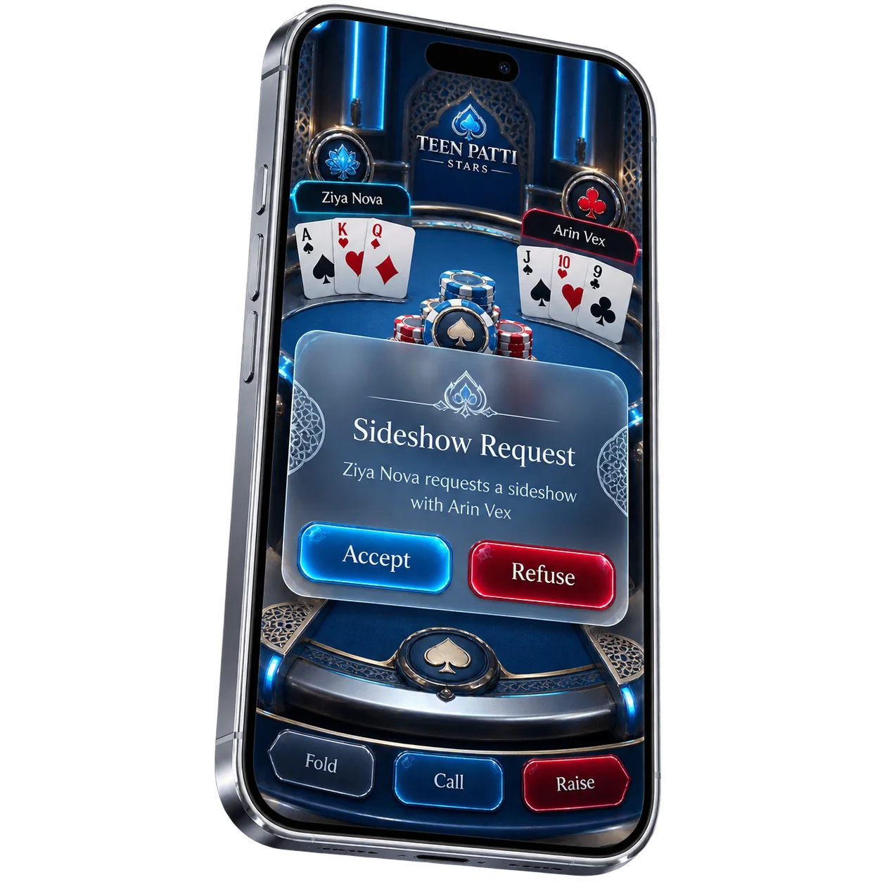 The Teen Patti Star sideshow request, with the accept and refuse options